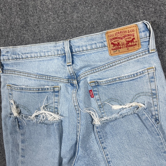 Levis 501 S Skinny Jeans Womens 28x28 Blue Light Wash Denim Frayed 0896 - Picture 5 of 12